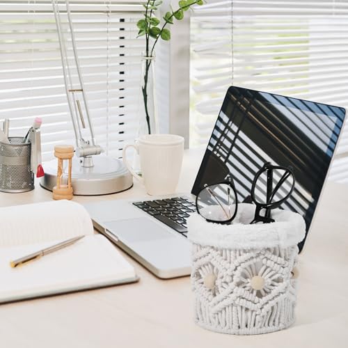 SNOWSTAR Plush Lined Eyeglasses Holder Stand for Nightstand,Boho Protective Eyeglass Holder with Wood Beads and 2 Compartments,Glasses Storage Organizer for Table,Desk,Nightstand,Office - Image 4