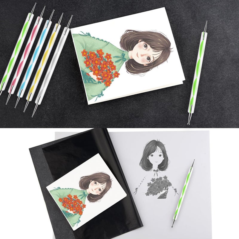 ASTARON 150 Sheets Black Carbon Copy Paper and Tracing Paper with 5 Pcs Embossing Styluses Tool Set, Carbon Transfer Paper for Tracing on Wood Fabric - Image 5