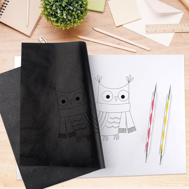 ASTARON 150 Sheets Black Carbon Copy Paper and Tracing Paper with 5 Pcs Embossing Styluses Tool Set, Carbon Transfer Paper for Tracing on Wood Fabric - Image 4