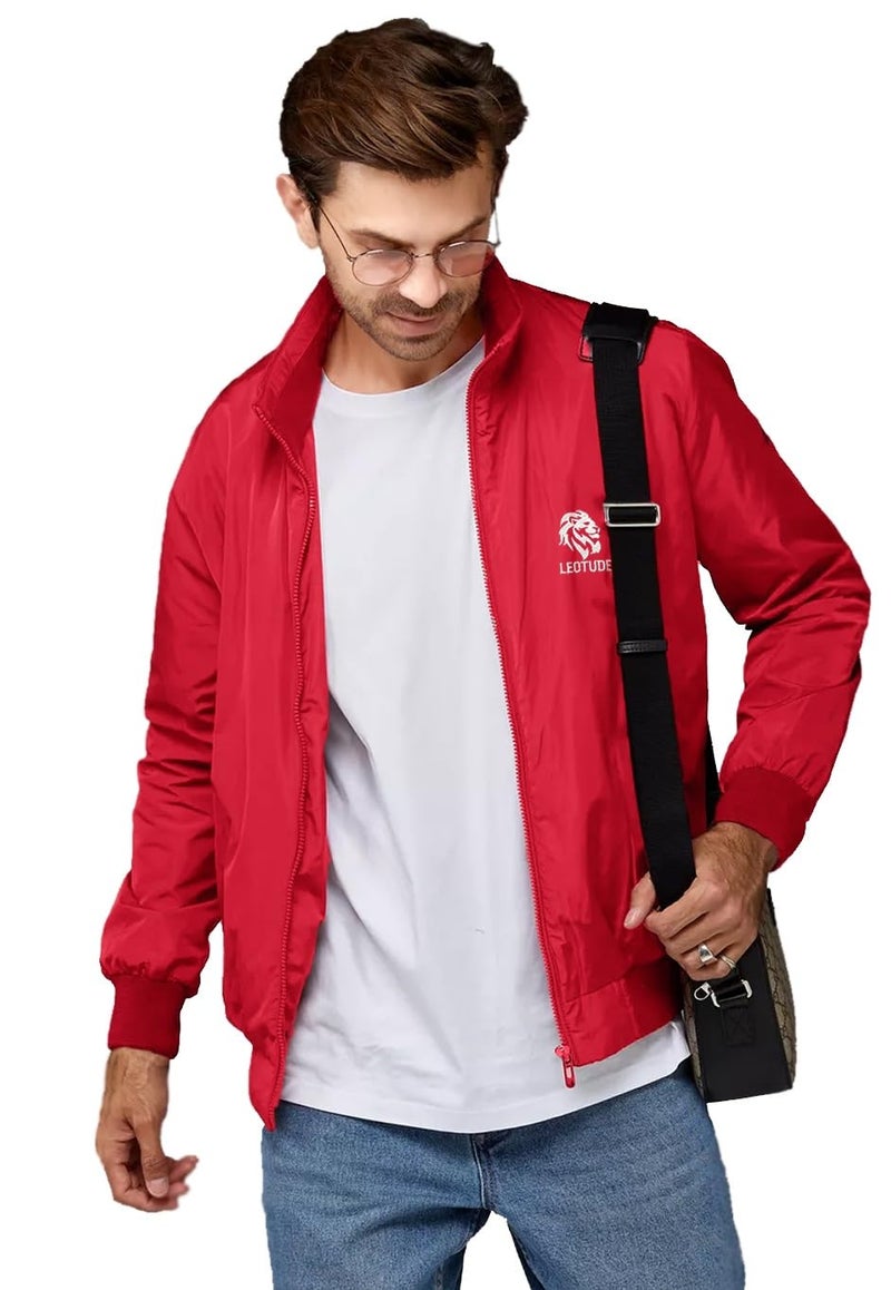 LEOTUDE Full Sleeve Windcheater Polyester Standard Length Jacket For Mens (JKT-15JACKET_P_Red_XL) - Image 1