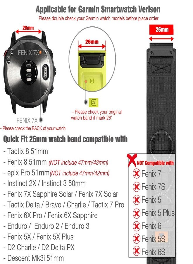 Abanen Tactical Nylon Hook Loop Sport Watch Bands for Garmin Fenix 8 51mm/ epix Pro 51mm / Fenix 7X /Insintct 2X, Military Ultra Light Wrist Strap for Fenix 6X / Fenix 5X / Enduro (Black) - Image 3