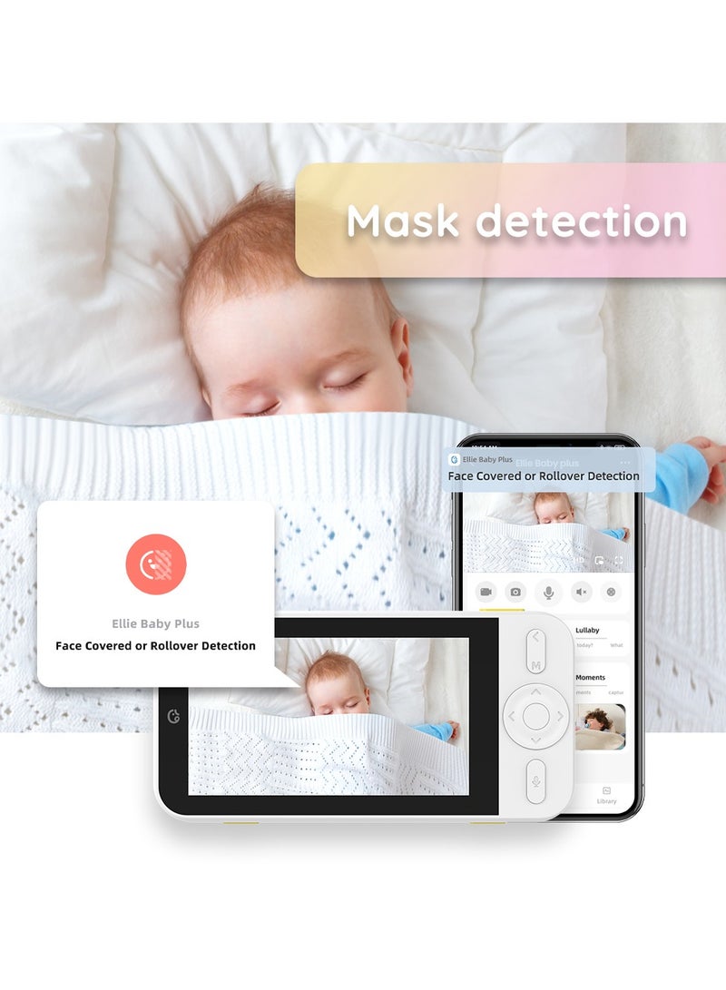 ellie Ellie Baby Plus AI Smart Baby Monitor Camera with Non-WiFi 5" LCD Screen– 2.5K HD Camera, Face & Breathing Detection, Cry Alerts, 360° PTZ, Wi-Fi & Split Screen, Sleep Tracking - Image 2