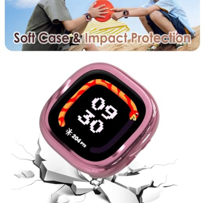 5-Pack Soft Screen Protector Bumper Case Compatible with Fitbit Ace LTE Smartwatch, Full Protection, Rose Pink/Clear/Silver/Black/Rose Gold - Image 3