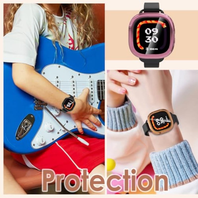 5-Pack Soft Screen Protector Bumper Case Compatible with Fitbit Ace LTE Smartwatch, Full Protection, Rose Pink/Clear/Silver/Black/Rose Gold - Image 5