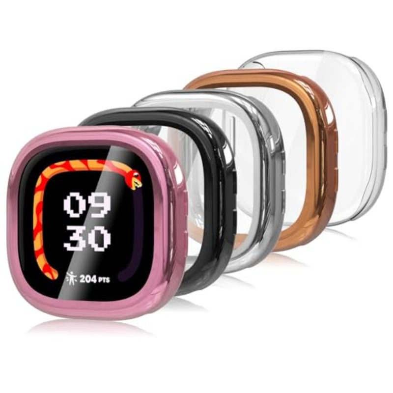 5-Pack Soft Screen Protector Bumper Case Compatible with Fitbit Ace LTE Smartwatch, Full Protection, Rose Pink/Clear/Silver/Black/Rose Gold - Image 1