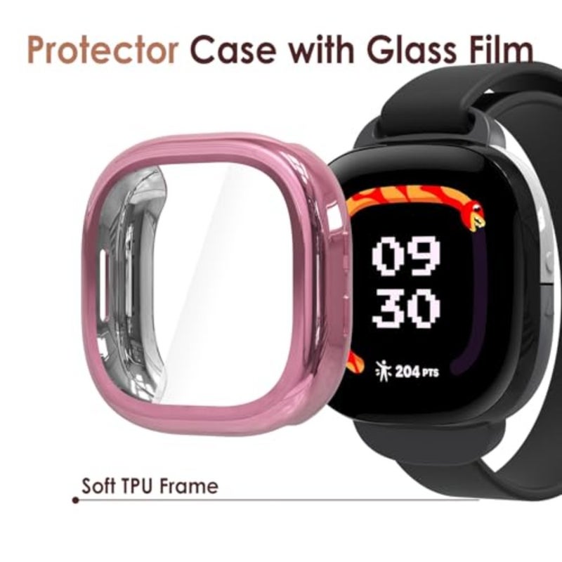 5-Pack Soft Screen Protector Bumper Case Compatible with Fitbit Ace LTE Smartwatch, Full Protection, Rose Pink/Clear/Silver/Black/Rose Gold - Image 2