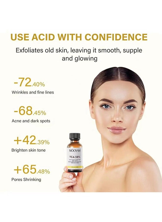 MOOYAM - TCA 50% Peel Malic Acid & Citric Acid，Citric Acid Peeling Serum, Professional Chemical Peel for Face, TCA 50% Peeling Solution, Chemical Exfolianting Facial Peel for Dark Skin, Dark Spots, Acne, Wrinkle - Image 1