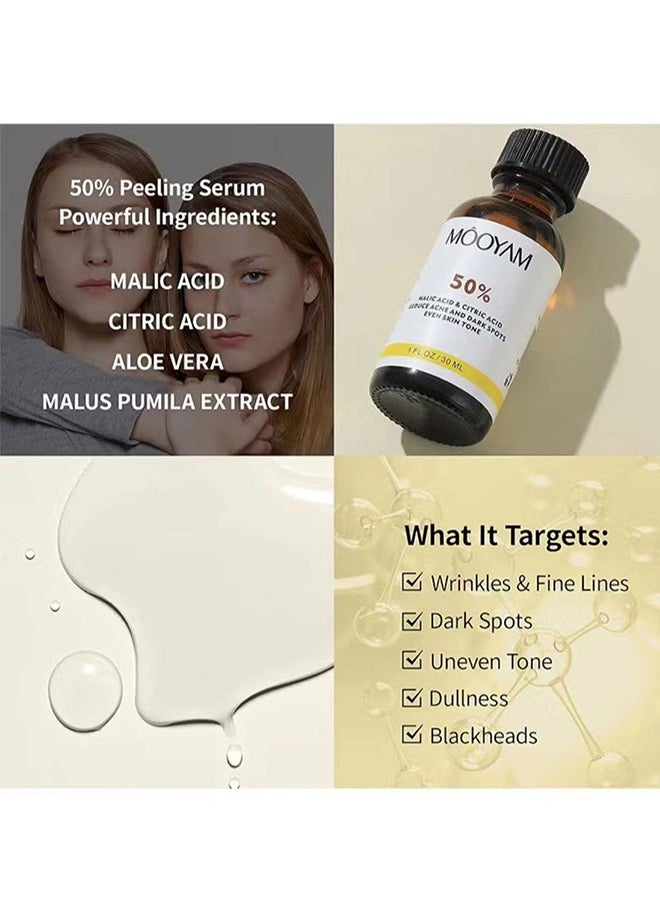 MOOYAM - TCA 50% Peel Malic Acid & Citric Acid，Citric Acid Peeling Serum, Professional Chemical Peel for Face, TCA 50% Peeling Solution, Chemical Exfolianting Facial Peel for Dark Skin, Dark Spots, Acne, Wrinkle - Image 1