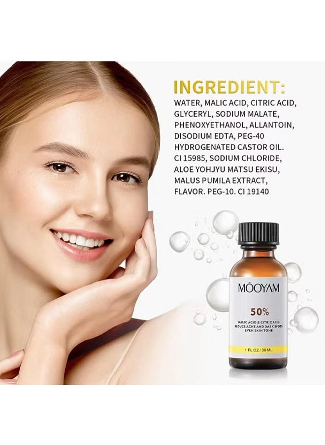 MOOYAM - TCA 50% Peel Malic Acid & Citric Acid，Citric Acid Peeling Serum, Professional Chemical Peel for Face, TCA 50% Peeling Solution, Chemical Exfolianting Facial Peel for Dark Skin, Dark Spots, Acne, Wrinkle - Image 1