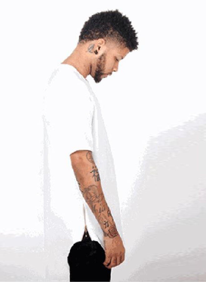 Men's mid-length round neck round swing side zipper short-sleeved T-shirt bottoming shirt-white - Image 3