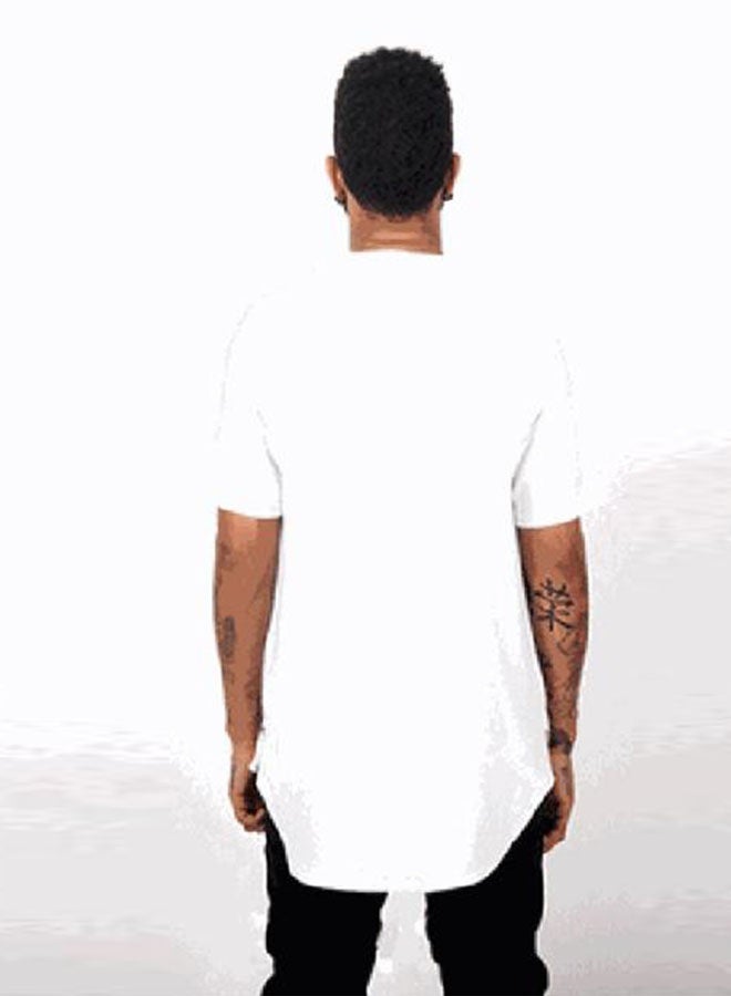 Men's mid-length round neck round swing side zipper short-sleeved T-shirt bottoming shirt-white - Image 4