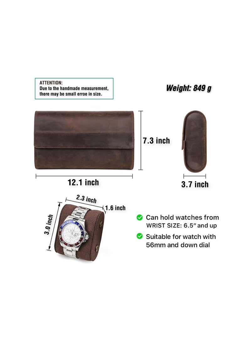SOLARAE 8-Watches Roll Organizer, Top Grain Genuine Leather, for Man & Woman, Solid Vintage Design for Watches/Bracelets, Fully Handmade, Large Capacity for Traveling & Display, Dark Coffee, 8 Slots - Image 4