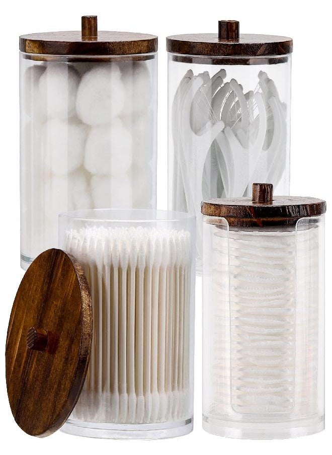 Tbestmax Tbestmax 4 Pcs Qtip Holder Dispenser - 10 oz, 12 oz Restroom Bathroom Organizers and Storage Containers, Clear Plastic Apothecary Jars with Bamboo Lids for Cotton Ball, Cotton Swab, Floss  - Image 2