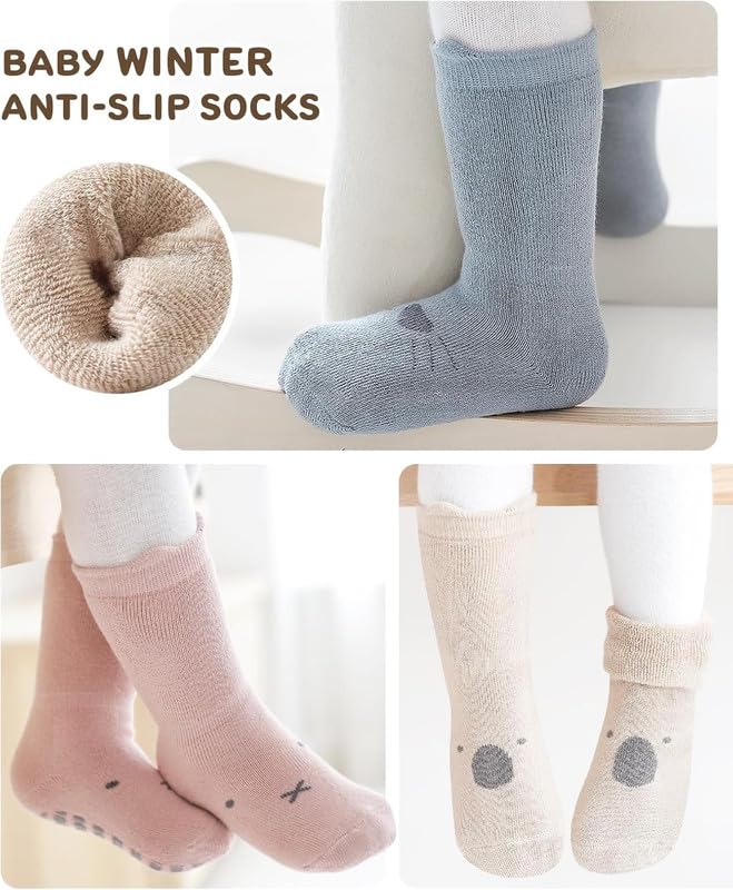 Yanwenx Baby Non Slip Socks Toddler Non-Skid Ankle Socks with Grips Anti-Slip Crew Cotton Socks for Infants Toddlers Girls Boys 4 Pairs_12-24 Months - Image 2