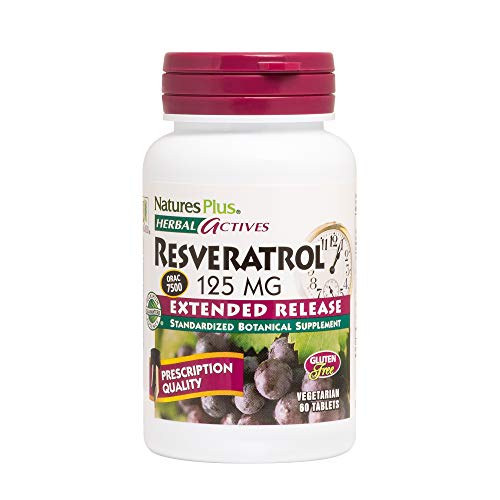Natures Plus Herbal Actives Resveratrol Extended Release 125 mg 60 Vegetarian Tablets GlutenFree 30 Servings