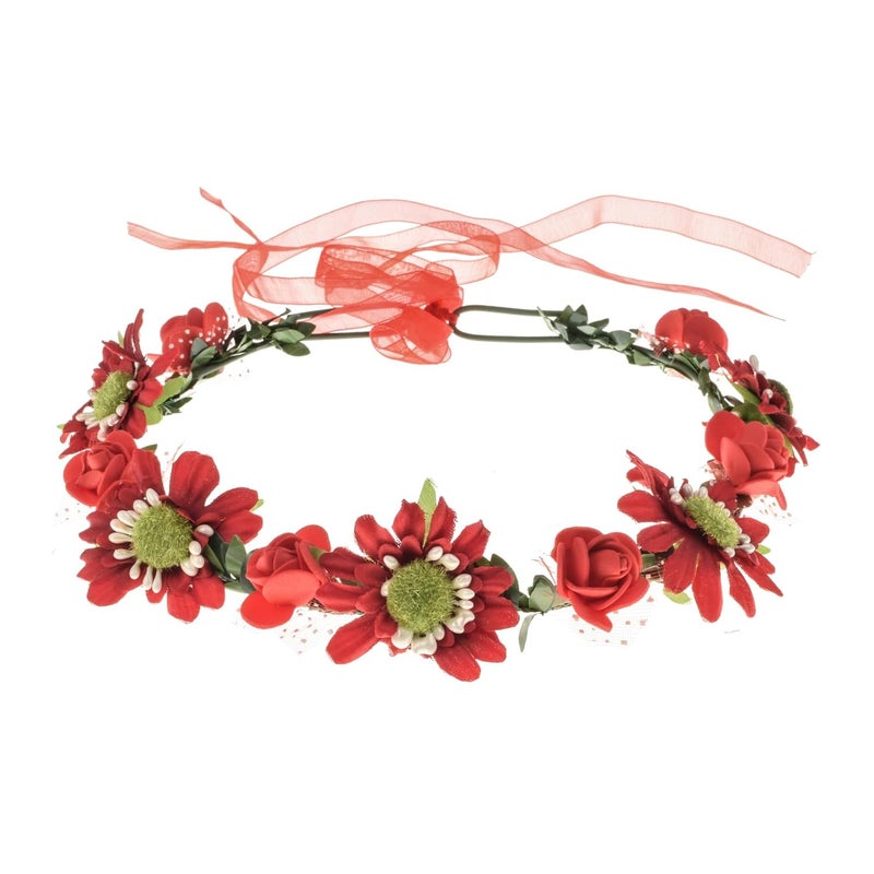 Love Sweety Women Flower Headband Bridal Floral Crown Wreath Girls BOHO Garland HaloDaisy Red