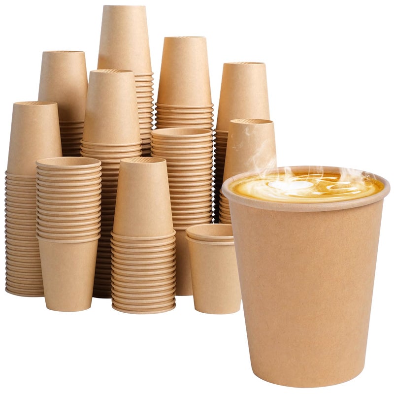 BYSNOW 300 Pack 8 oz Kraft Paper Cups  Disposable Brown Coffee Cup  Hot/Cold Drinking Cups  Paper Coffe Cups for Water  Coffee  Juice (8oz 300count) - Image 1
