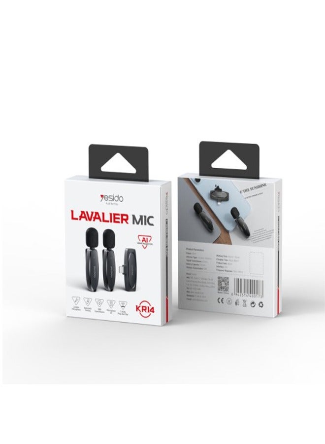 يسيدو ميكروفون لاسلكي مزدوج Yesido KR14 مع موصل لايتنينج – لون أسود - Image 1