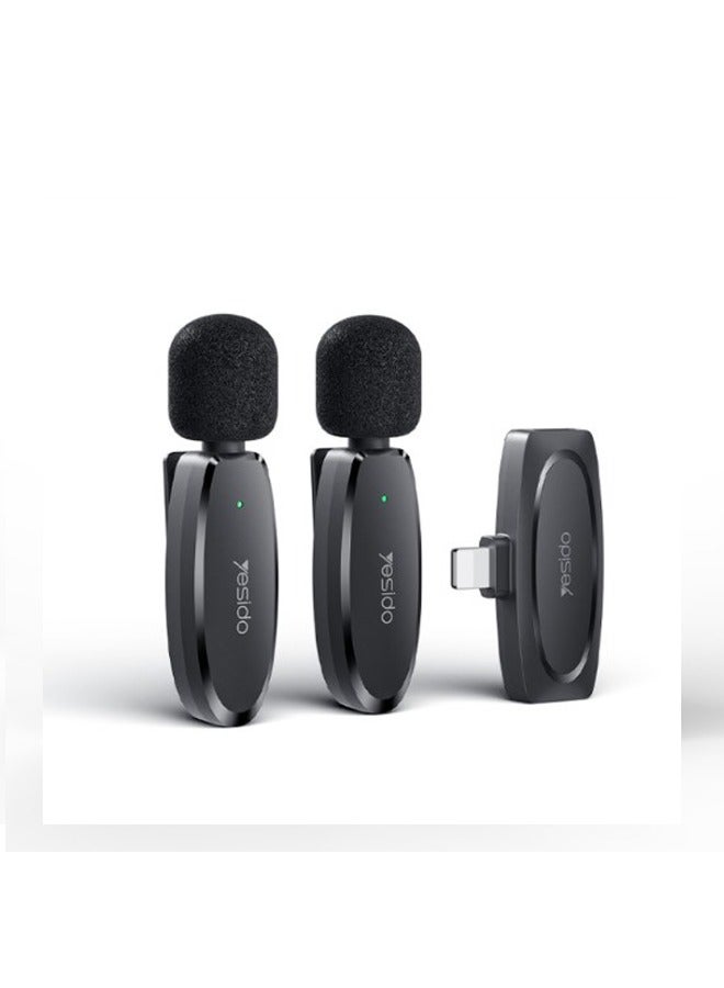 يسيدو ميكروفون لاسلكي مزدوج Yesido KR14 مع موصل لايتنينج – لون أسود - Image 2