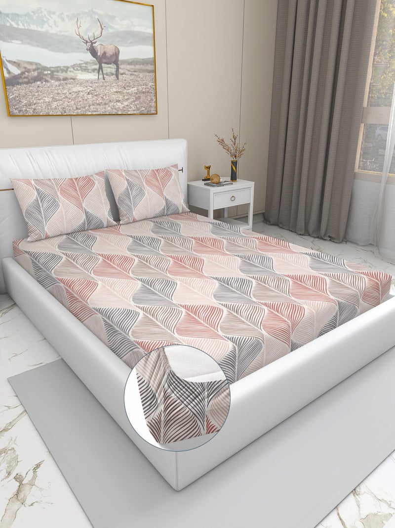 Blue Strip 300 TC Cotton Feel Glace Cotton Elastic Fitted Printed Queen Size Double Bed Bedsheet with 2 Pillow Covers Fits Upto 8 inches,Size- 60x78x8 Inches - Image 1