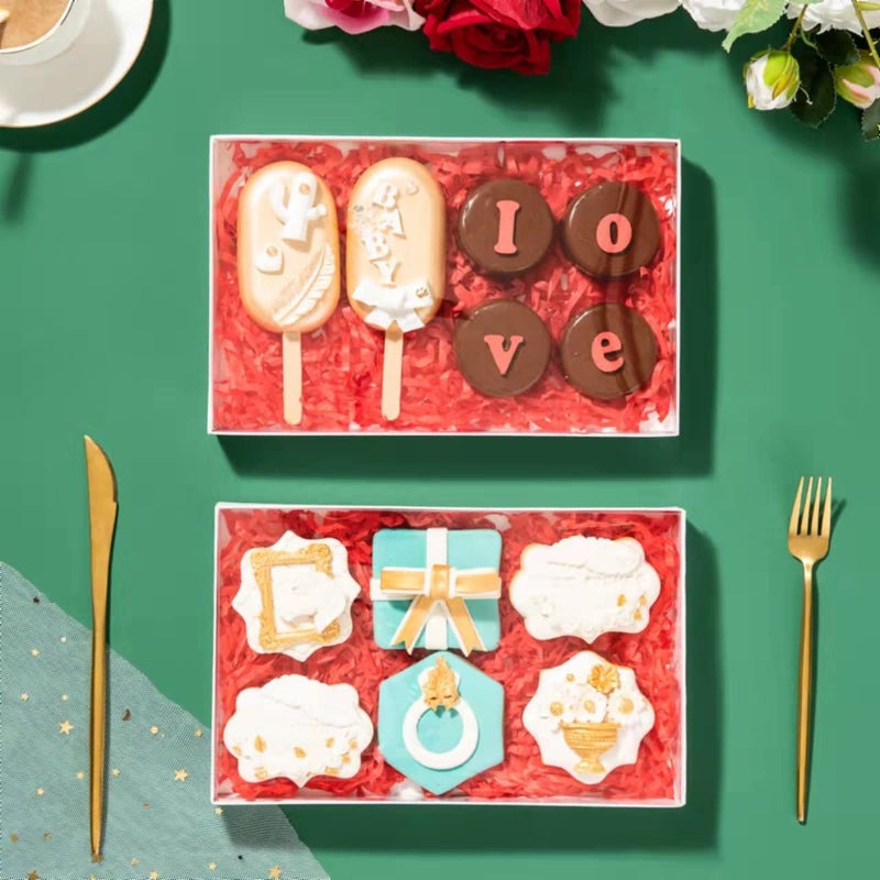 RomanticBaking 24 Pack 9 1/2" x 6" x 1 1/4" Clear White Cookie Boxes with Full Window,Bakery Cakesicle Boxes Macaron Boxes for Christmas Valentine's Halloween Easter Father's Mother's Day Wedding - Image 2