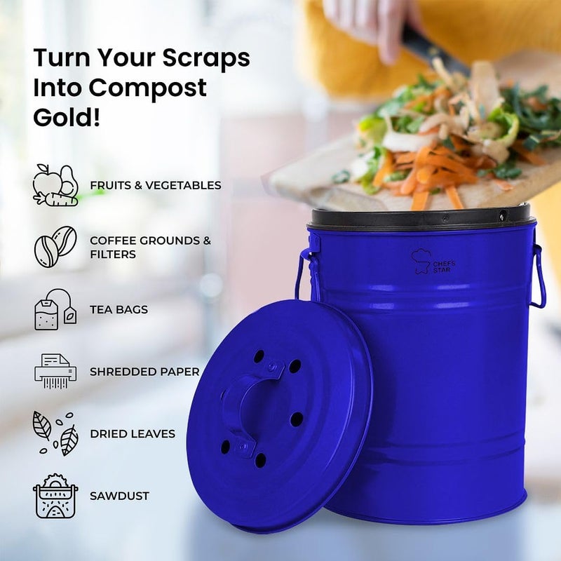Chef's Star Countertop Compost Bin for Kitchen, Indoor Compost Bin for Kitchen Counter, Small Composter for Kitchen Counter, with Charcoal Filter, Airtight Lid, 0.7 Gallon Compost Pail, Blue - Image 2