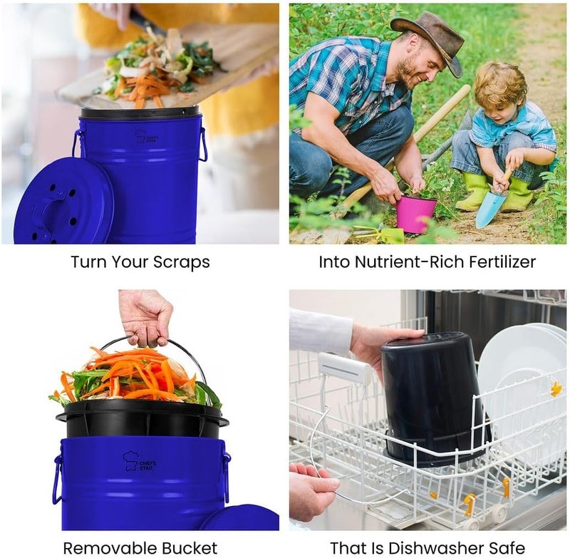 Chef's Star Countertop Compost Bin for Kitchen, Indoor Compost Bin for Kitchen Counter, Small Composter for Kitchen Counter, with Charcoal Filter, Airtight Lid, 0.7 Gallon Compost Pail, Blue - Image 3