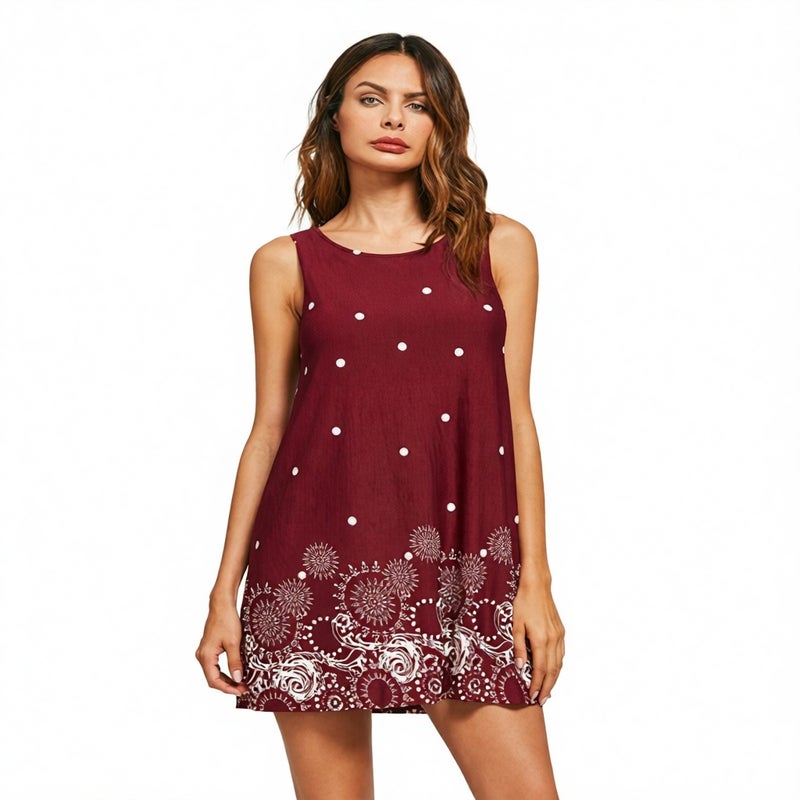 Women's A-Line Polka Dot Print Sleeveless Vest Dress - Image 3