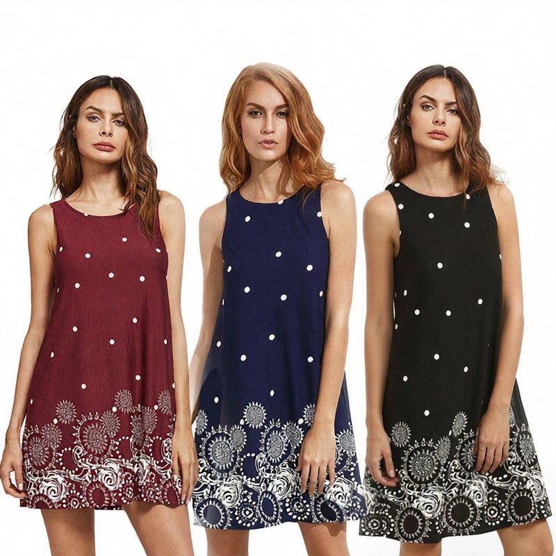 Women's A-Line Polka Dot Print Sleeveless Vest Dress - Image 1