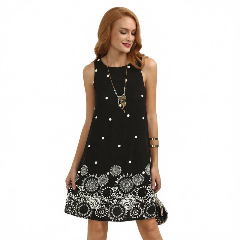 Women's A-Line Polka Dot Print Sleeveless Vest Dress - Image 5