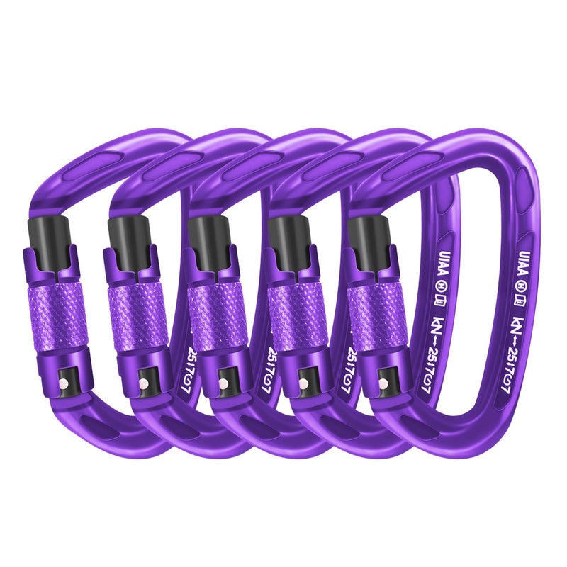 AINIKEY 25kN Auto Locking Climbing Carabiner Clips, Heavy Duty Large D-Shaped Carabiners for Rock Climbing, Rappelling, Ice Climbing, Rescue, and Swing （‎Purple-5PCS） - Image 5