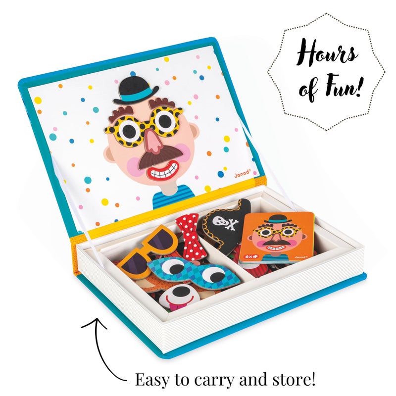 Janod - Magnetibook 83 Pc Magnetic Boy Crazy Face Dress Up Game - Decorating Fridge with Magnetic Letters - Enhances Creativity and Learning - Boosts Self-Confidence - Portable and Easy Storage - Image 3