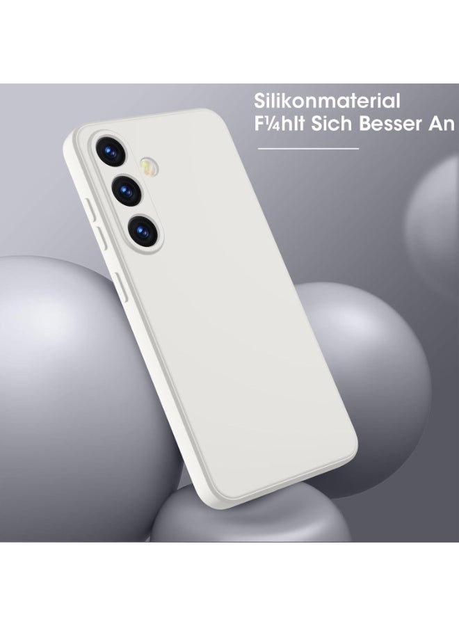 جراب سيليكون لهاتف سامسونج جالاكسي إس 25 بلس، جراب سيليكون رفيع وخفيف الوزن، جراب حماية ناعم من المطاط والجل، جراب أنيق بلون أبيض سادة غير لامع، جراب لطيف للبنات مع غطاء للكاميرا. - Image 2