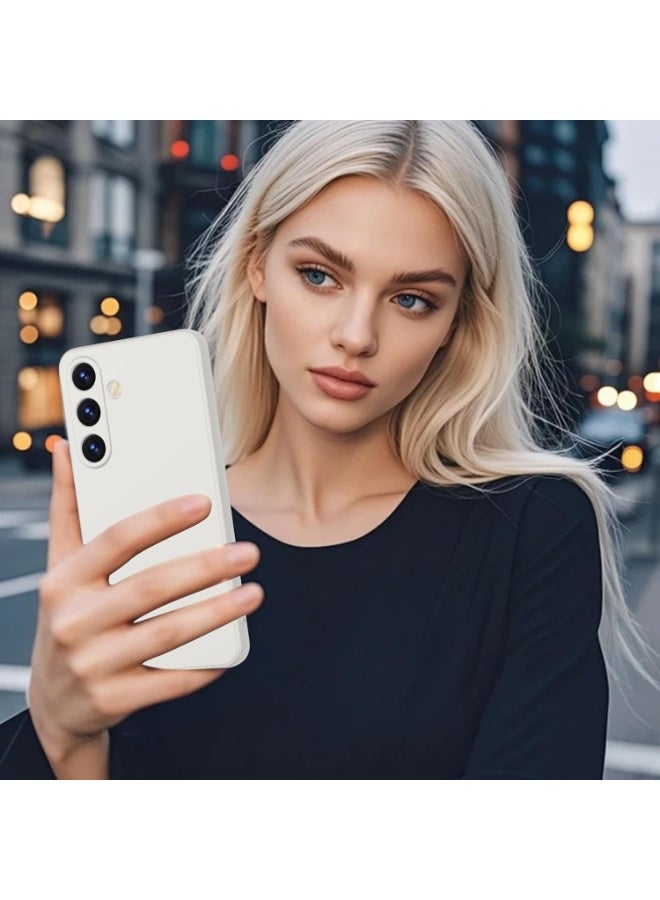 جراب سيليكون لهاتف سامسونج جالاكسي إس 25 بلس، جراب سيليكون رفيع وخفيف الوزن، جراب حماية ناعم من المطاط والجل، جراب أنيق بلون أبيض سادة غير لامع، جراب لطيف للبنات مع غطاء للكاميرا. - Image 3