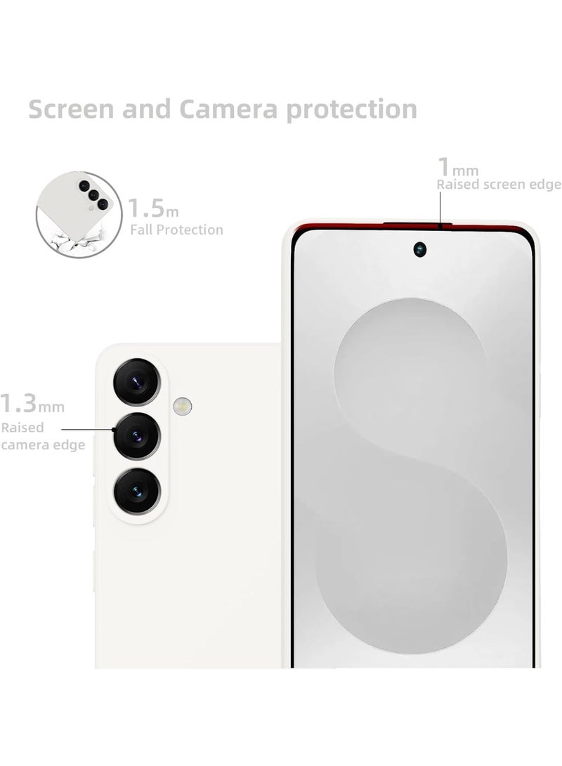 جراب سيليكون لهاتف سامسونج جالاكسي إس 25 بلس، جراب سيليكون رفيع وخفيف الوزن، جراب حماية ناعم من المطاط والجل، جراب أنيق بلون أبيض سادة غير لامع، جراب لطيف للبنات مع غطاء للكاميرا. - Image 5