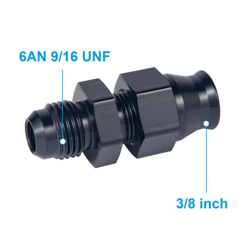 Breezliy 6AN Male Flare to 38 Fuel Hardline Tube Fitting Adapter Straight Connector Aluminum Alloy Black Anodized 2PCS - Image 3