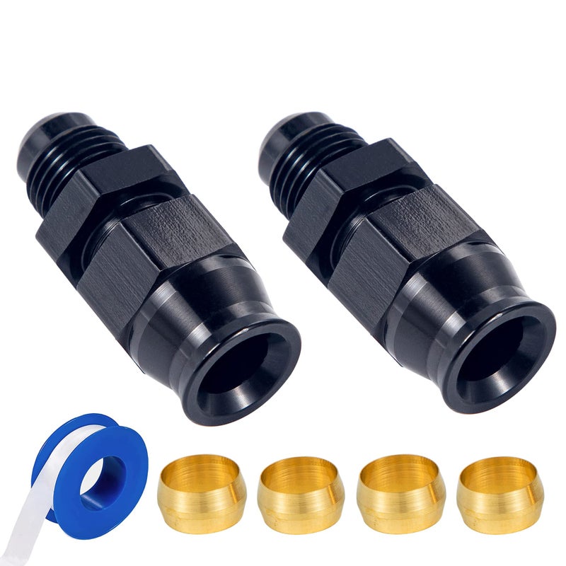 Breezliy 6AN Male Flare to 38 Fuel Hardline Tube Fitting Adapter Straight Connector Aluminum Alloy Black Anodized 2PCS - Image 2