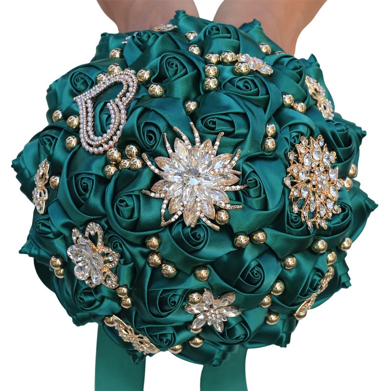 Gold Pearl Bridal Wedding Hand Holding Satin Bouquet Wedding Decoration Wedding Supplies Manufacturer W1207G - Image 3