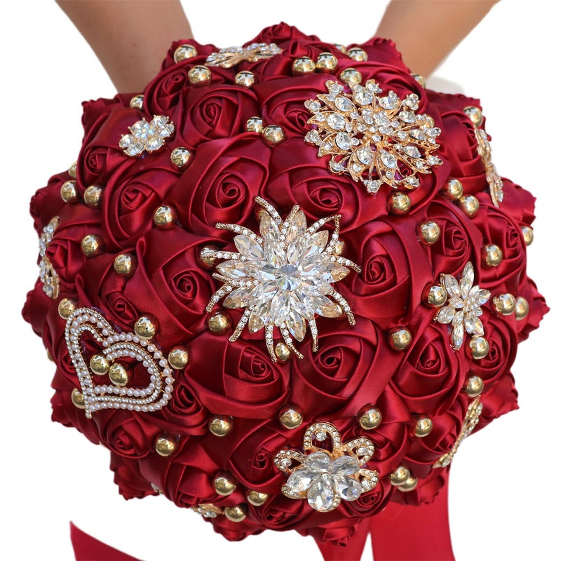 Gold Pearl Bridal Wedding Hand Holding Satin Bouquet Wedding Decoration Wedding Supplies Manufacturer W1207G - Image 5