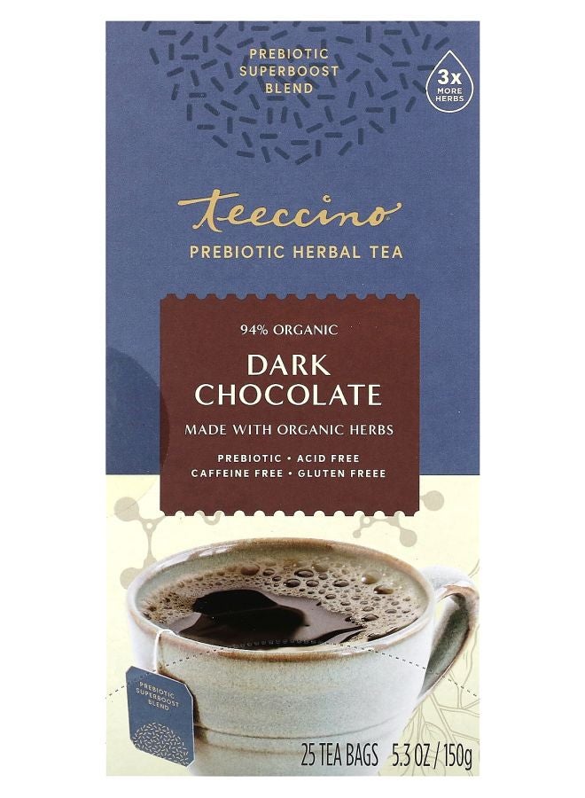 teeccino Prebiotic Herbal Tea Dark Chocolate Caffeine Free 25 Tea Bags 5.3 oz (150 g)