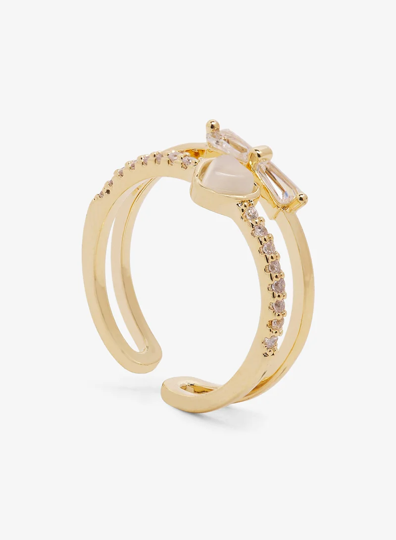 ELLA Rhinestone Diamonte Gold Detail Ring