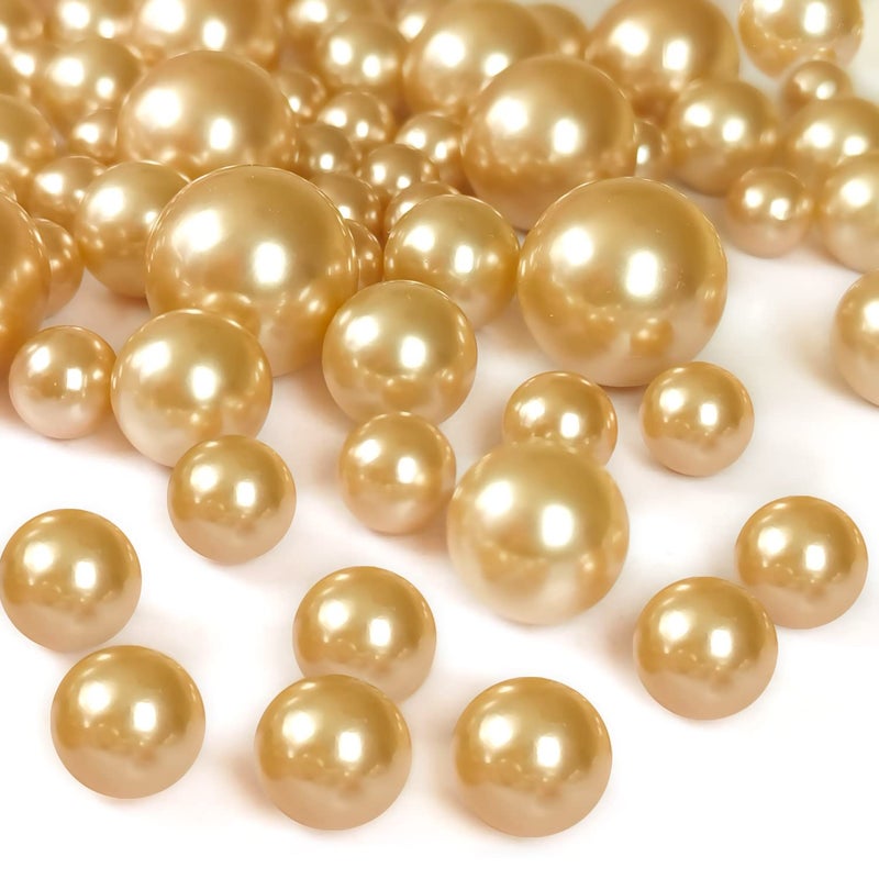 GLBYUNN 160 Pieces Pearl for Vase Filler Pearl Beads No Hole Makeup Pearls Beads for Brushes Holder for Home Wedding Decor 101420 Gold