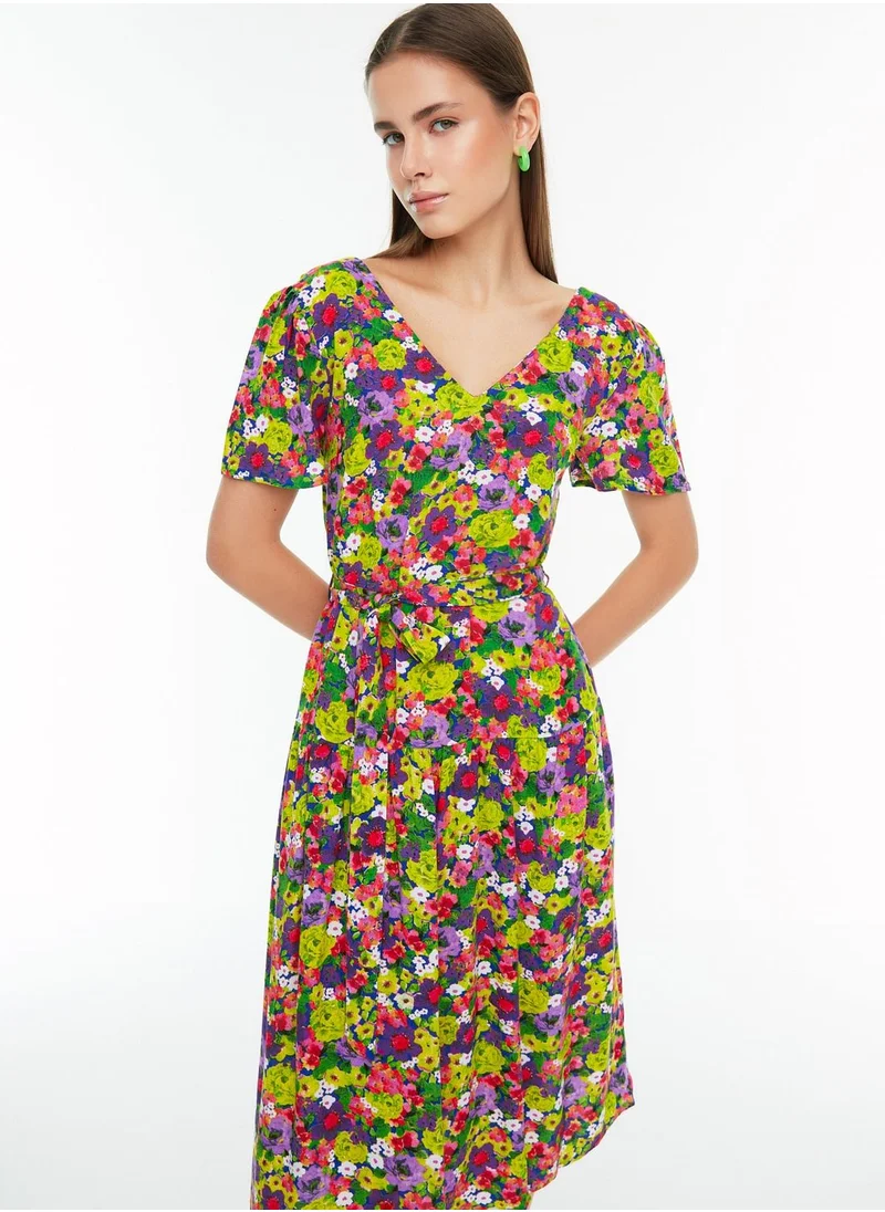 trendyol Tie Detail Floral Print Dress