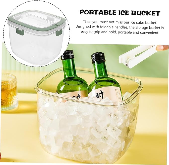 Clefairy Ice Bucket with Lid & Tong Portable Ice Cube Bucket with Foldable Handle Transparent Silicone Sealed Ice Bucket - Image 2