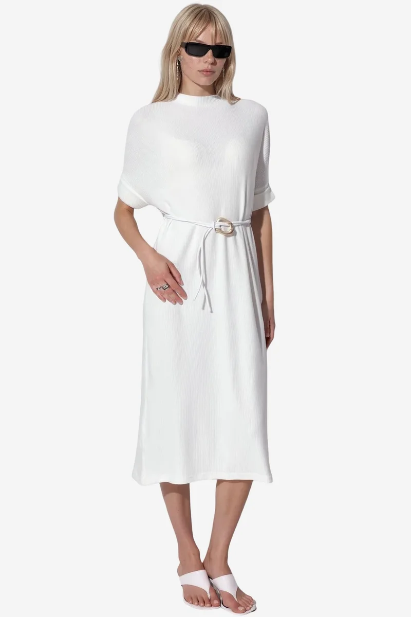 بوسيم BUSEM Belted Ribbed Midi Dress