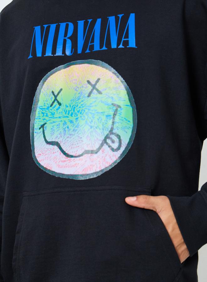 Styli Men Black Nirvana Graphic Oversized Hoodie - Image 3