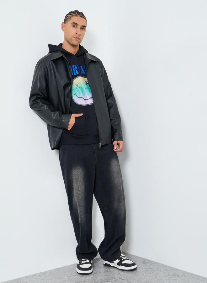Styli Men Black Nirvana Graphic Oversized Hoodie - Image 2