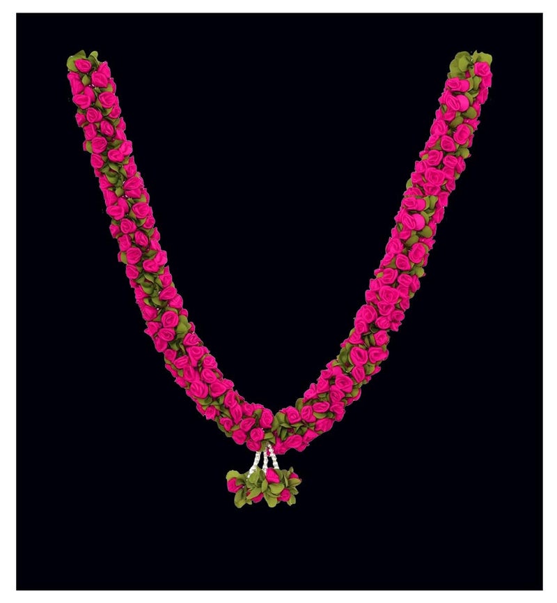 Tia Crafts Artificial Handmade Cloth Rose Garland for Photo Frame, Deity, God Idols, Home & Temple Decoration (Pink) - Image 1