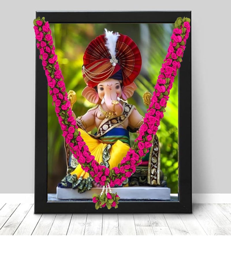 Tia Crafts Artificial Handmade Cloth Rose Garland for Photo Frame, Deity, God Idols, Home & Temple Decoration (Pink) - Image 3