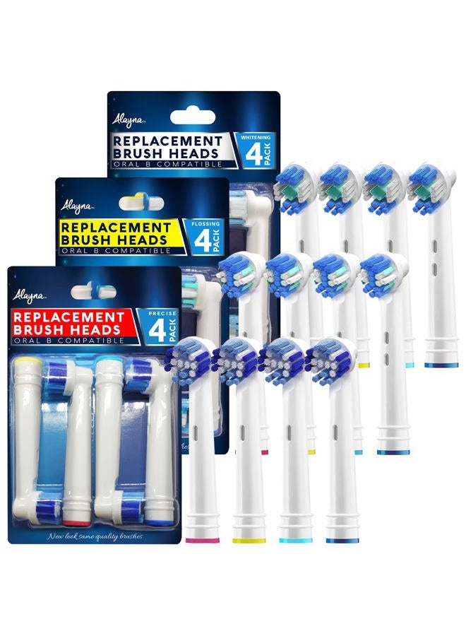 Alayna Replacement Toothbrush Heads Compatible with Oral-B Braun- 12 Pack – Best Oralb Compatible Electric Toothbrush- Fits Oral-B Floss, Cross, Precision, 3D, 1000, Kids, Sonic, Clean, Action &More - Image 2